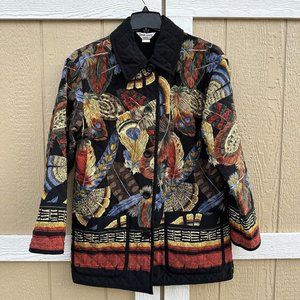 Vintage Sharon Young Sportswear Quilted Button Jacket Size Large Feathers Pocket